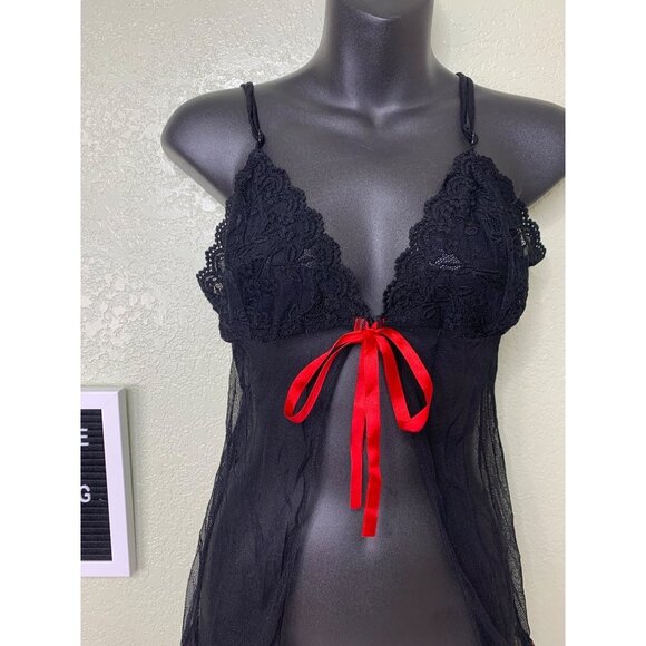 Black Lace Open Front Mesh Lingerie Top Size Extra Large - Picture 2 of 8